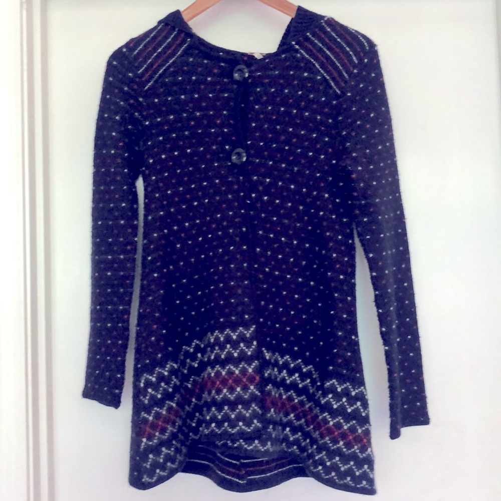 Free People Red White & Blue Print Hooded Cardigan w/Pockets Button Front Size S